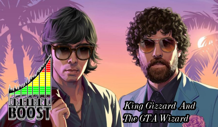 stylized image of the electronic act Justice drawin in the art style of GTA VI